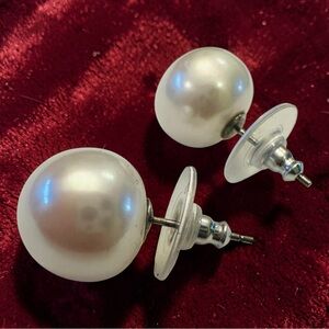 Freshwater White 12-13mm Pearl Earrings Silver Stud Classic Old Money